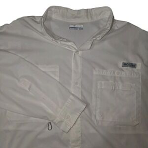 Columbia PFG Button Down Shirt Men's Sz XXL White Omni-Shade Long Sleeve Roll-Up
